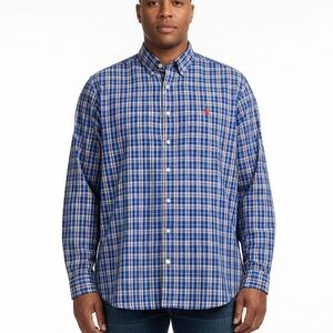 Ralph Lauren Shirt Men 2XB Blue Plaid Long Sleeve Cotton
